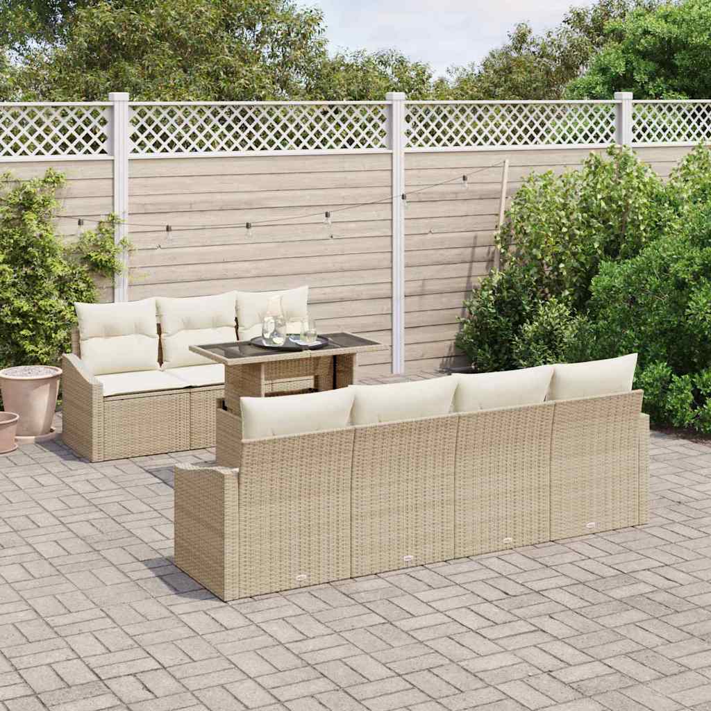 Garten-Sofa-Set mit Speicher 8 pcs Beige Poly Rattan